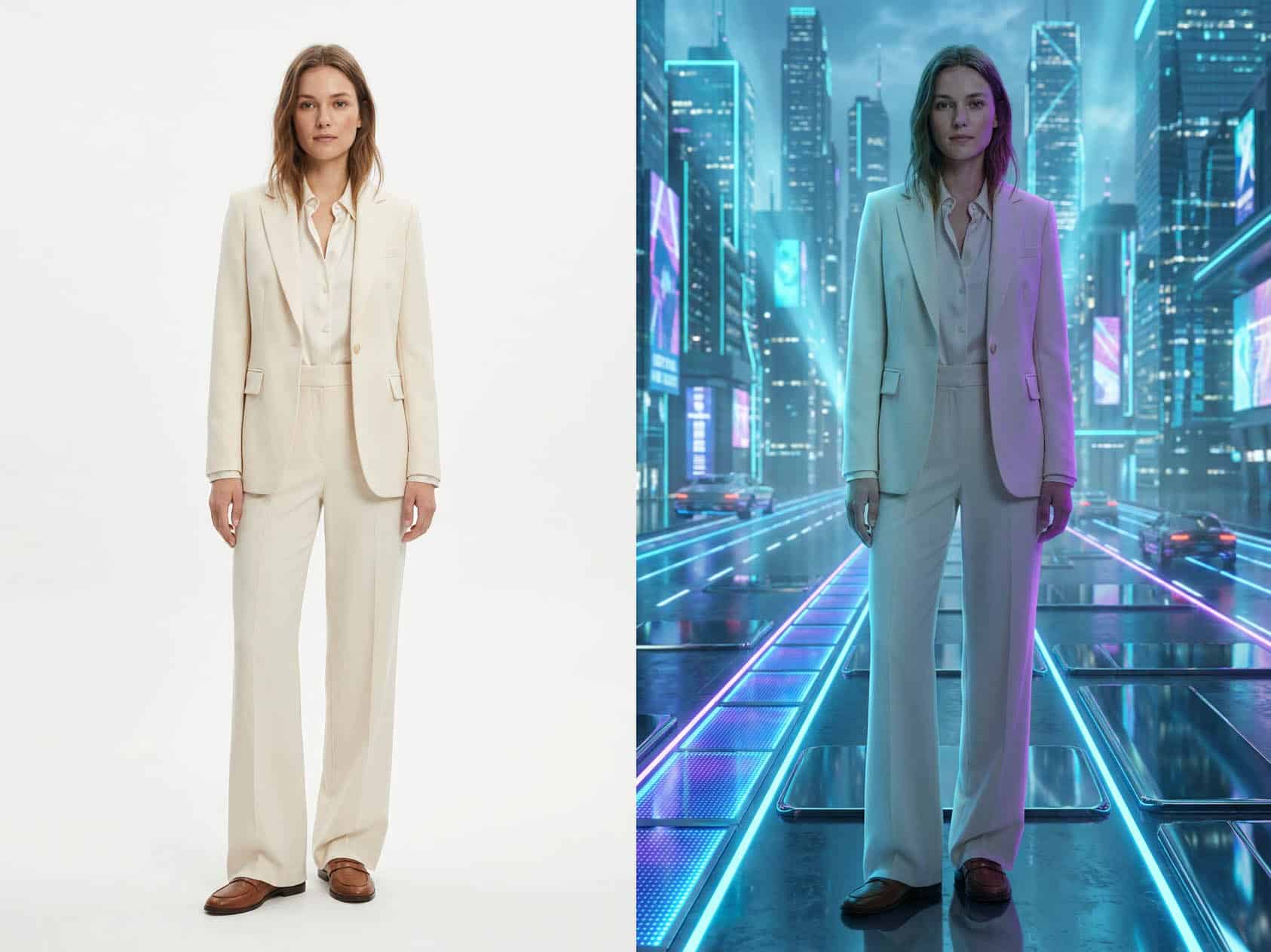 seasonal campaign photo editing service — one model shoot transformed into four seasonal campaign visuals